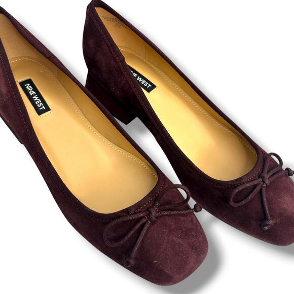 NEW Nine West Dark Red Suede Low Heels Size 8.5 Suedette Maroon Slip On Pumps - Picture 12 of 12
